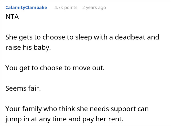 Reddit comment discussing rent and childcare support in family dispute