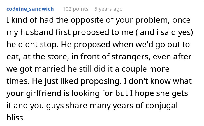 Comment sharing opposite experience with repeated proposals