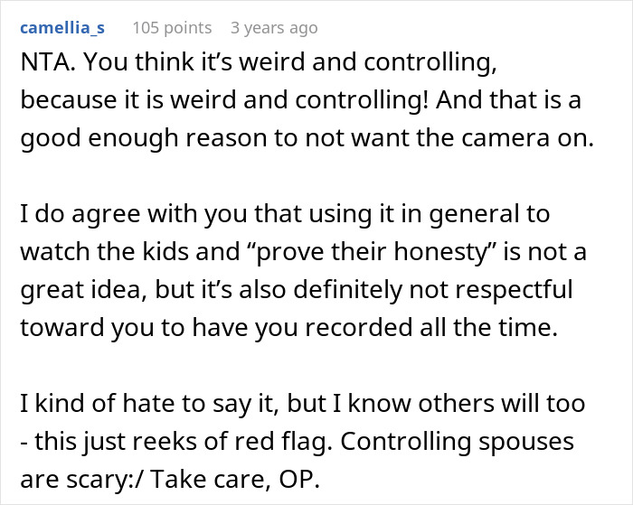 Controlling Man Insists On Keeping Indoor Camera On All The Time, Mad At Wife For Turning It Off Controlling Man Insists On Keeping Indoor Camera On All The Time, Mad At Wife For Turning It Off
