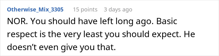 Comment advising to leave due to lack of respect from husband