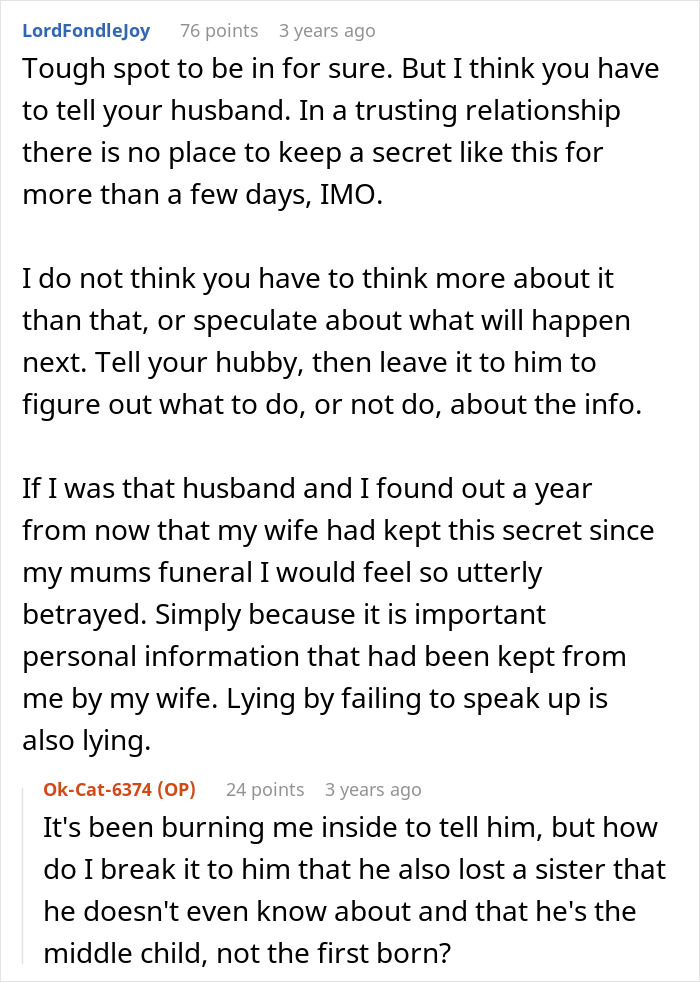 A Reddit discussion about a woman finding her MIL's darkest secret. Comments offer advice on revealing the secret.