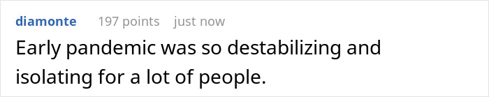 A Reddit post about the early pandemic being destabilizing. The discussion may involve a wife becomes Muslim.