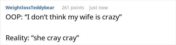 A Reddit post shows text: OOP says, "I don't think my wife is crazy." Reality: "she cray cray." This relates to when a wife becomes Muslim.