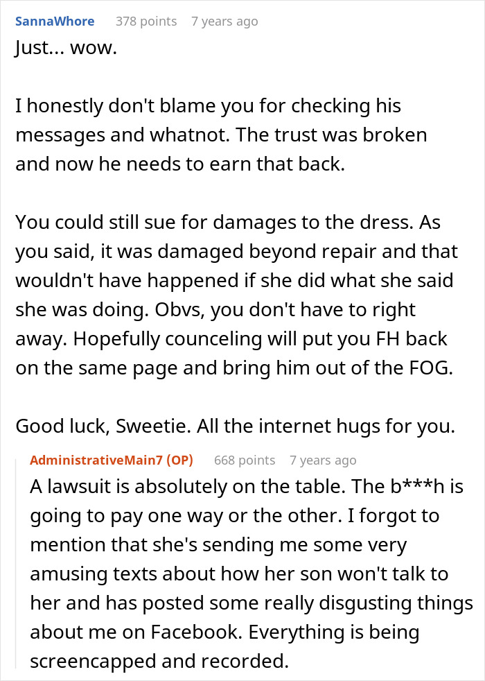 Bride Aghast As MIL Ruins Her $11K Wedding Dress, Loses It When Groom Says She’s “Overreacting” Bride Aghast As MIL Ruins Her $11K Wedding Dress, Loses It When Groom Says She’s “Overreacting”