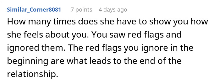 A user comment on Reddit about a wife's behavior during a honeymoon, discussing red flags in a relationship.