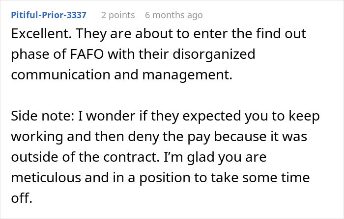 A Reddit comment praising a meticulous employee for expertly handling a panicking company and fixing their mistake.