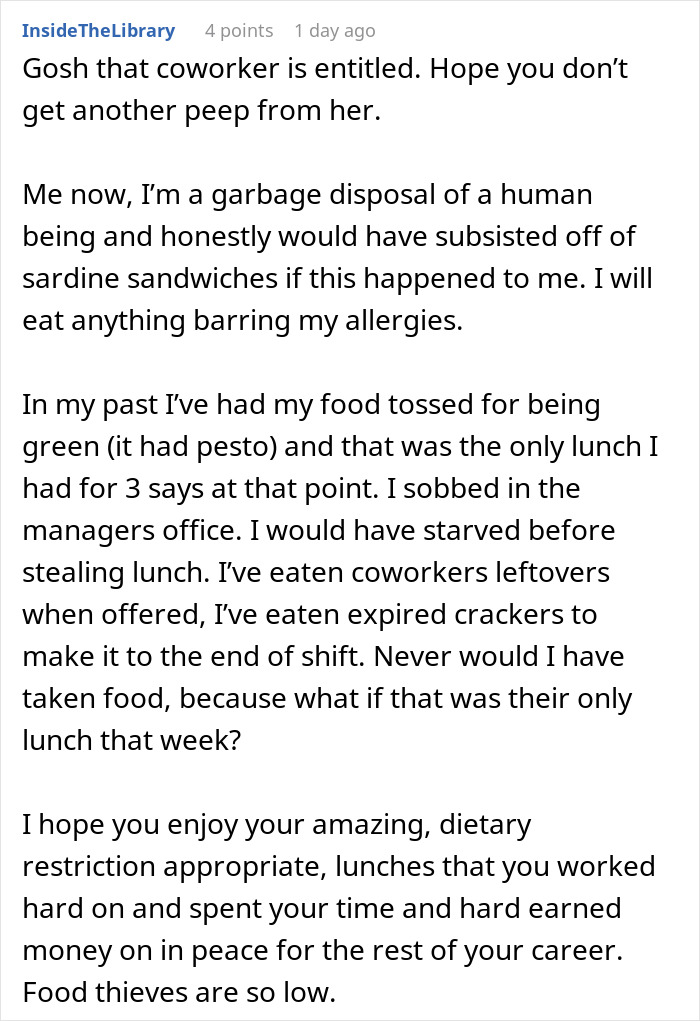 Person's Lunch Keeps Disappearing, They Finally Find Out Why: "You Should Take It As A Compliment" Person's Lunch Keeps Disappearing, They Finally Find Out Why: "You Should Take It As A Compliment"