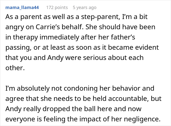 Parent expresses anger and concern for teenage stepdaughter's need for therapy and accountability