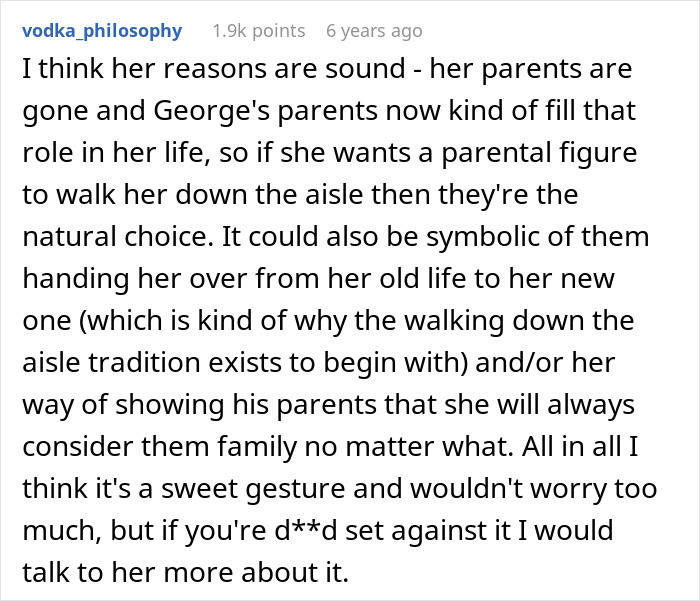 Comment about surrogate parents' love and support being the focus in wedding celebration.