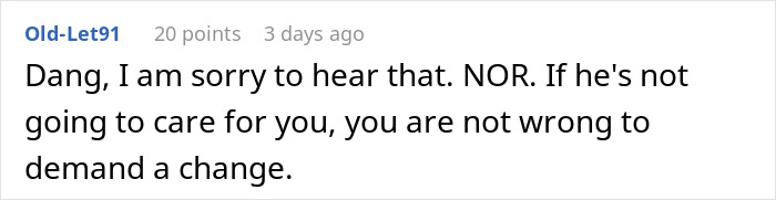 Comment expressing sympathy and supporting demand for change in marriage