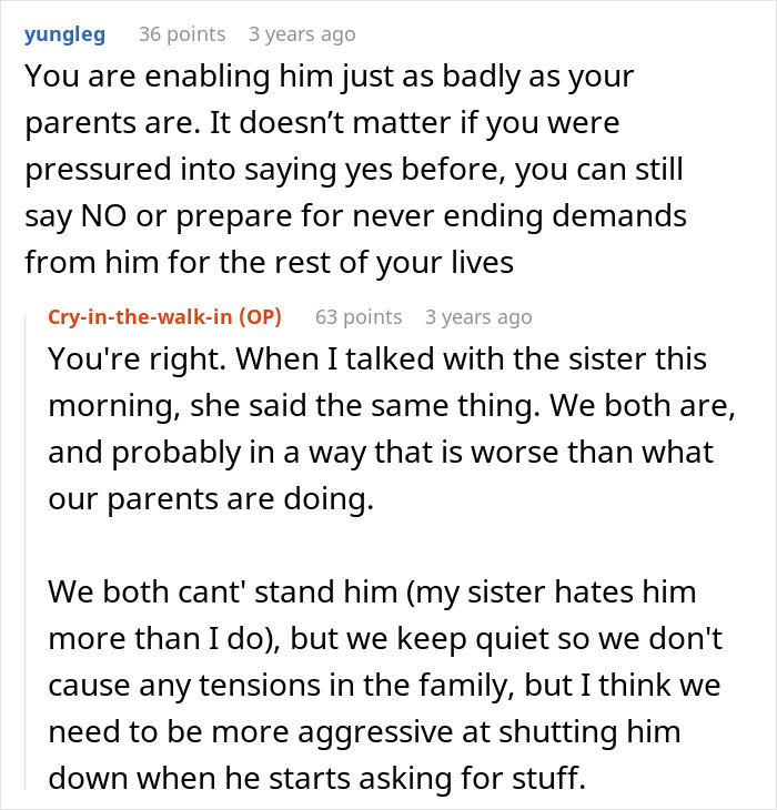 Text from a forum discussing a brother's wedding, money, and food. The original poster and a commenter discuss setting boundaries.