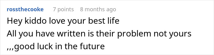 A comment from rosscooke saying Hey kiddo love your best life... good luck in the future, relating to a blended family.