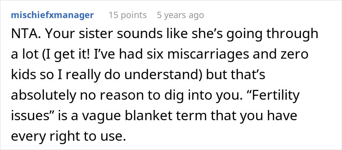 Comment defending use of fertility issues as a valid reason for adoption Comment defending use of fertility issues as a valid reason for adoption
