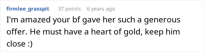 Comment praising boyfriend's generous offer and kind heart Comment praising boyfriend's generous offer and kind heart