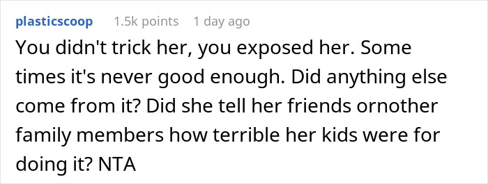 Comment saying kids exposed mom's behavior in cleaning dispute Comment saying kids exposed mom's behavior in cleaning dispute