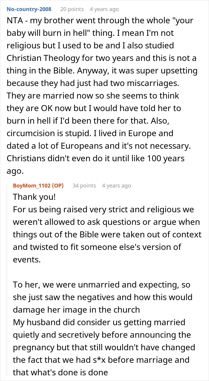 Screenshot of a Reddit post about a MIL disowning grandchild over circumcision, with discussions on religious beliefs.