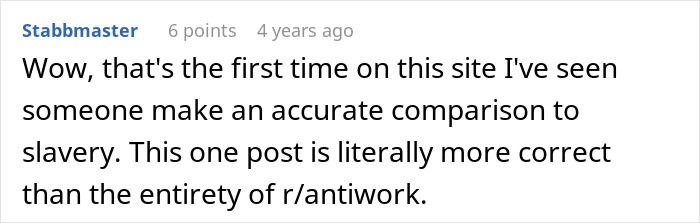 Comment comparing revenge story to slavery and ant work forum