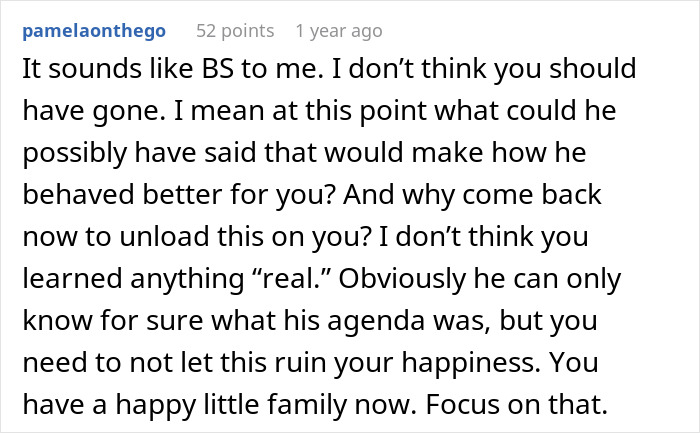 Comment doubting the man's explanation for leaving a 10 year relationship