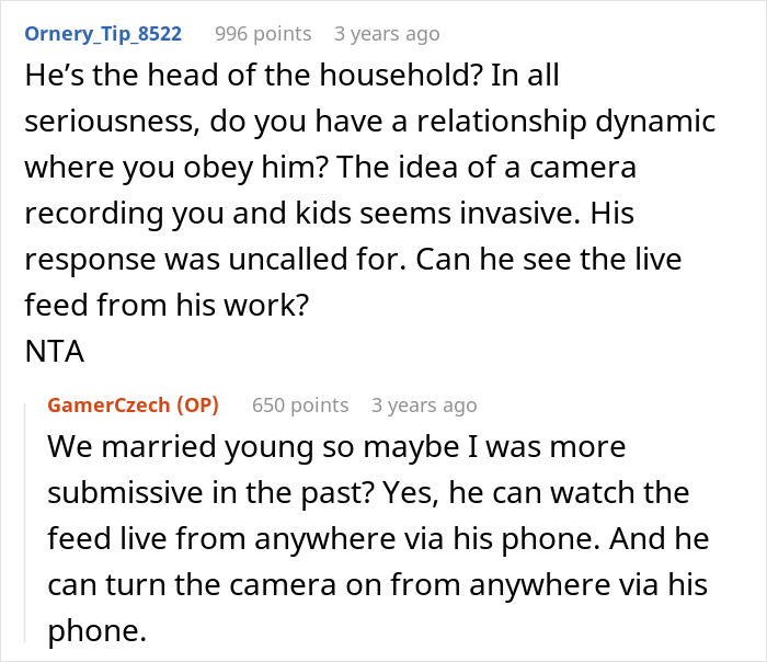 Controlling Man Insists On Keeping Indoor Camera On All The Time, Mad At Wife For Turning It Off Controlling Man Insists On Keeping Indoor Camera On All The Time, Mad At Wife For Turning It Off