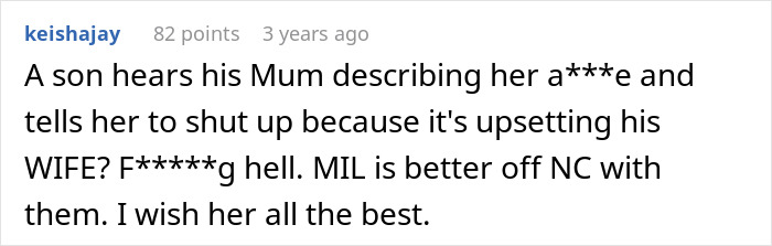 Reddit comment supporting MIL cutting ties with family