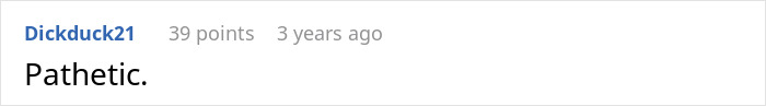 A user comment saying Pathetic, with 39 points, reacting to a story about a guy who leaves his wife and regrets it.
