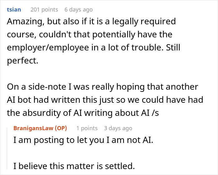 Online comment about legal risks and humor in AI writing