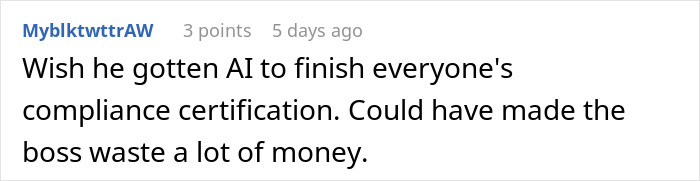 User wishing AI completed compliance certification to save money