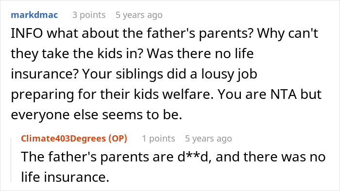Comment on father's parents and life insurance in family welfare dispute Comment on father's parents and life insurance in family welfare dispute