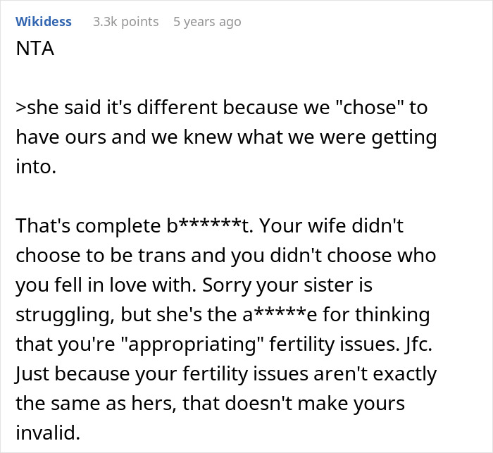 Reddit comment on fertility issues and family judgment in adoption story Reddit comment on fertility issues and family judgment in adoption story