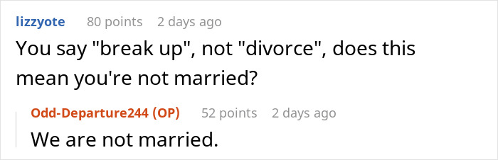 Clarification that the couple is not married in traditional values context