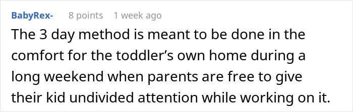 A Reddit user comment on potty training a toddler at home for effective results.