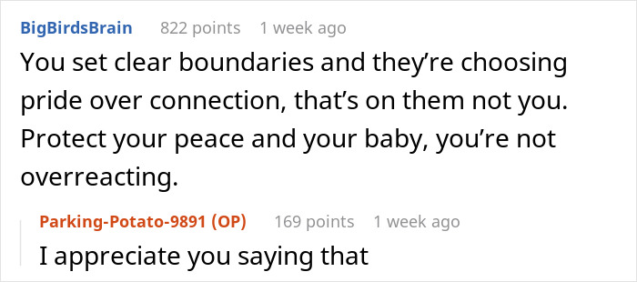 Reddit comments discussing a daughter giving birth and protecting peace with her baby. Parents are furious about boundaries.