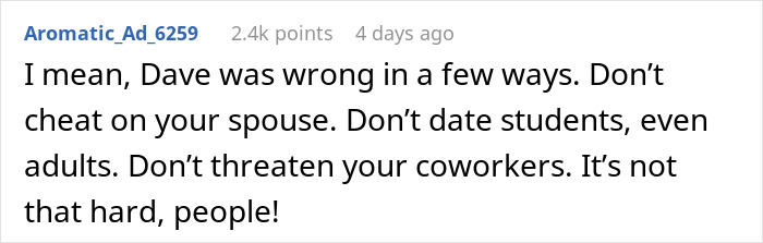 English Teacher Tells Students Her Coworker Has A Wife And Child, Learns Why He Kept It A Secret