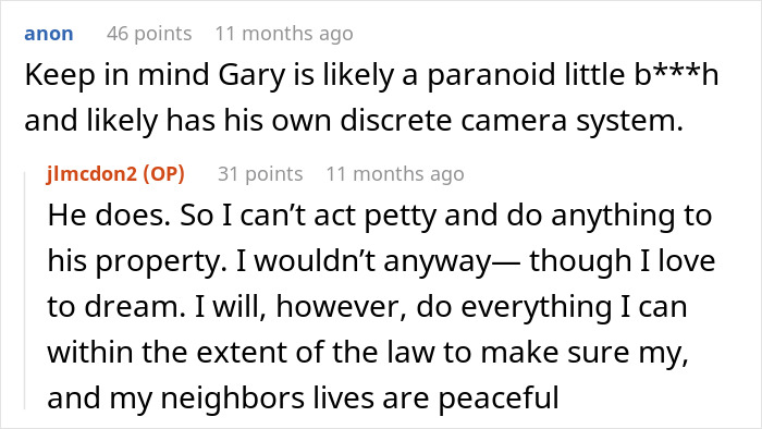 Warning about neighbor Gary's possible paranoid camera system