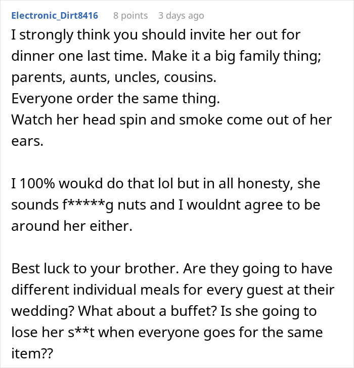 Advice to invite woman to family dinner highlighting restaurant order tantrum