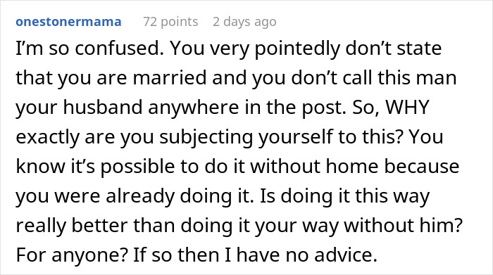 Reddit comment about confusion over submitting to traditional SAHM roles without marriage