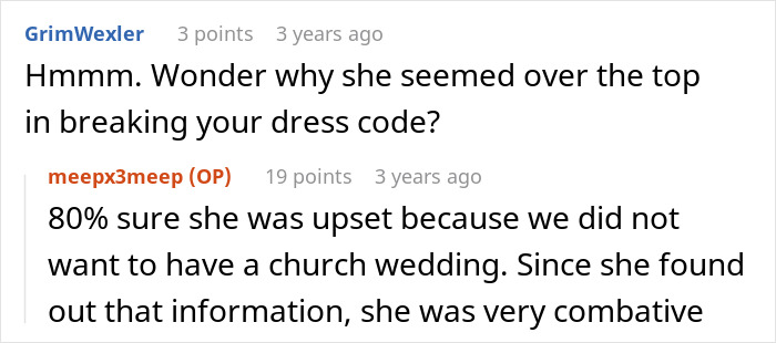 Discussion on mother-in-law breaking dress code at wedding Discussion on mother-in-law breaking dress code at wedding
