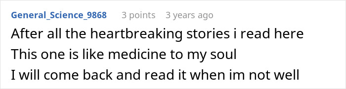 A comment on a post about a guy who leaves his wife, expressing how the story is like medicine to the soul.