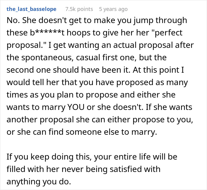 Comment on demanding perfect proposal and deciding if she wants to marry you