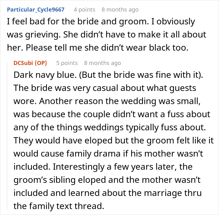 Reddit comments discussing bride honoring late dad and mother-in-law's grief at wedding