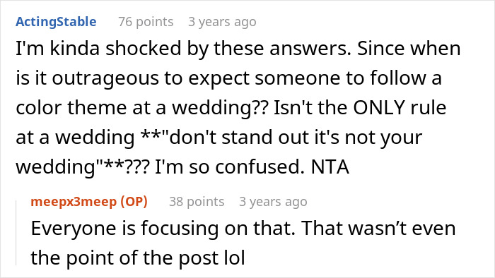 Comment shocked about wedding color theme expectations Comment shocked about wedding color theme expectations