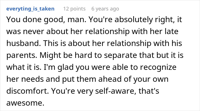 Comment on understanding fiancee's relationship with late husband's parents