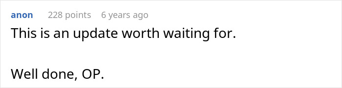 Comment calling the update worth waiting for and praising the man