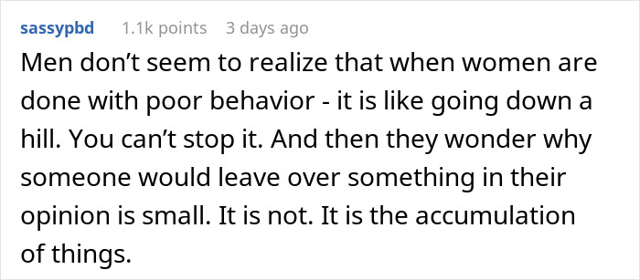 Reddit comment on women's breaking point over poor behavior in marriage