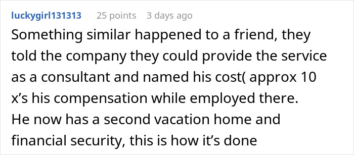 A Reddit comment describing a developer who became a highly paid consultant after being a budget burden.