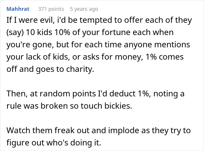 Humorous idea of deducting fortune for family complaints about no kids Humorous idea of deducting fortune for family complaints about no kids