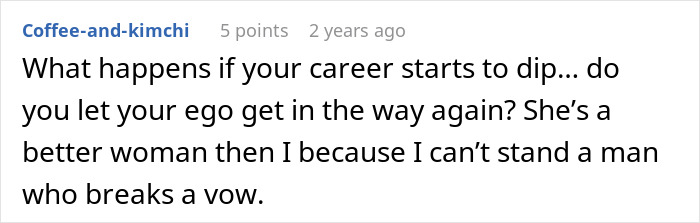 A comment on a post about a man regretting leaving his wife and kids, asking if ego gets in the way.