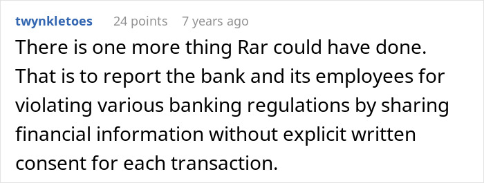 Comment about reporting bank violations in cult religious community