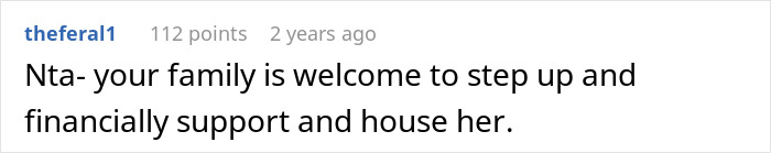 Reddit comment about family financial support for struggling sister