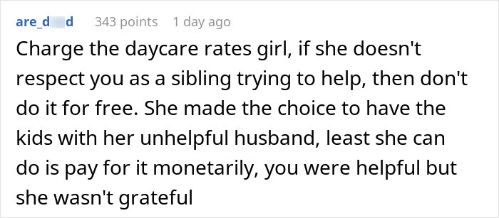 Advice to charge daycare rates for babysitting sister Advice to charge daycare rates for babysitting sister